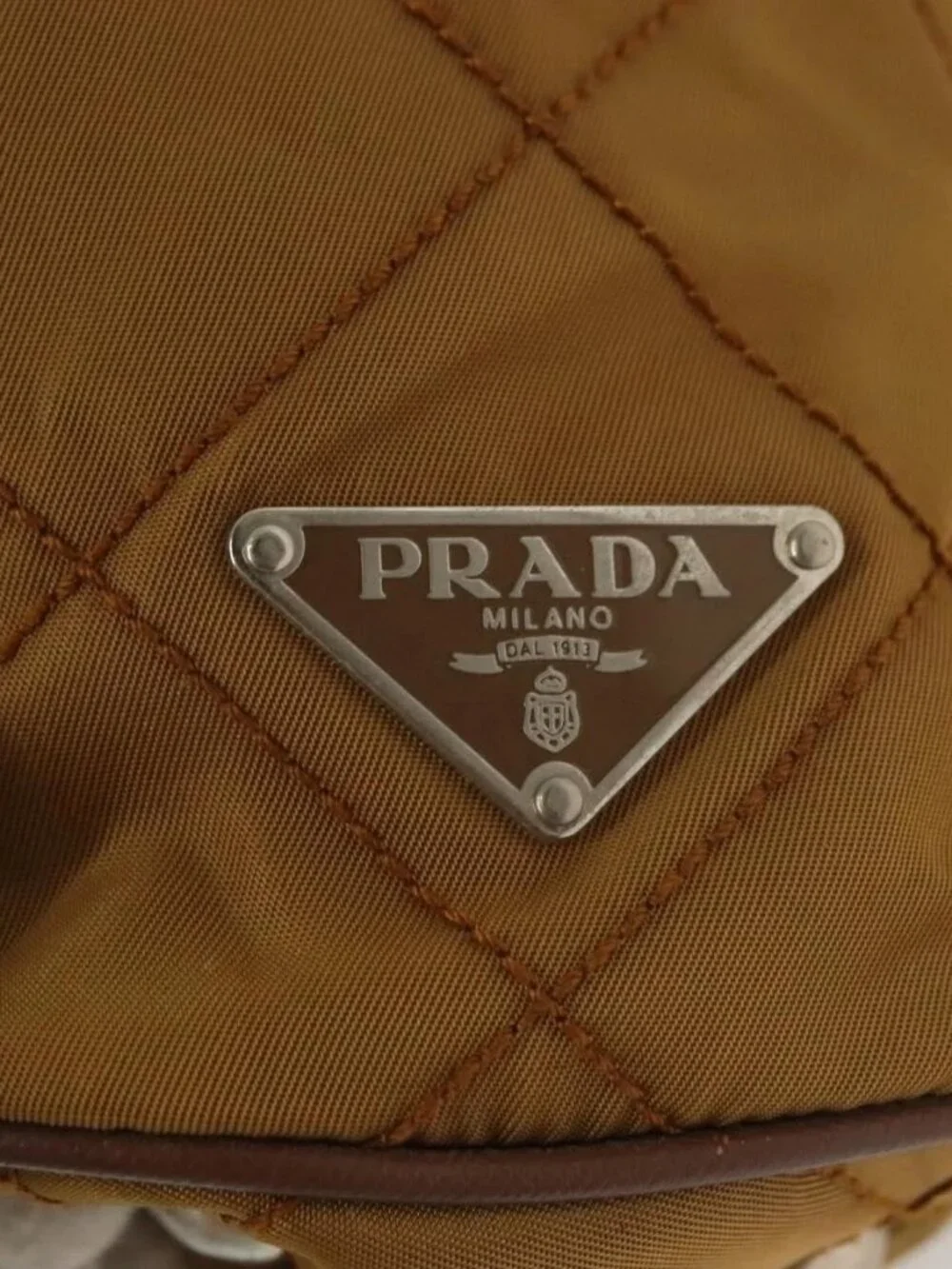PRADA Chain Shoulder Bag Nylon Beige Silver Auth 140091